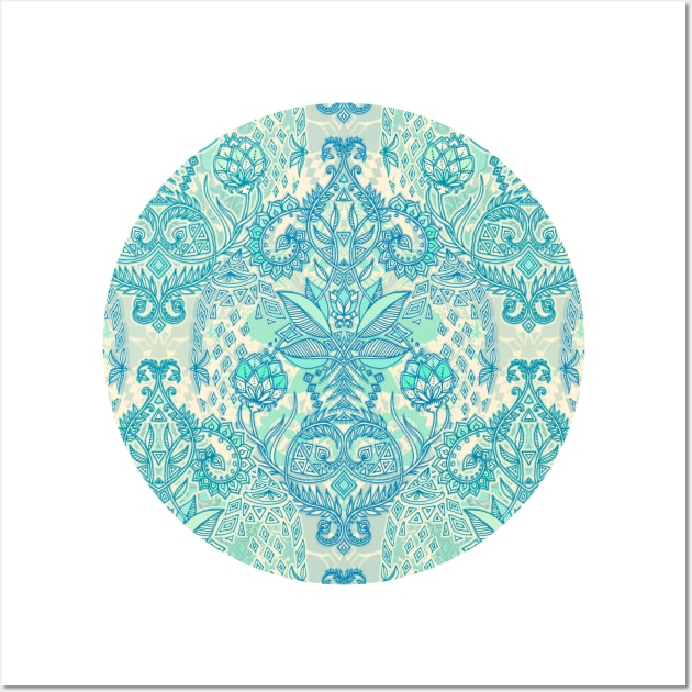 Botanical Geometry - nature pattern in blue, mint green & cream Wall Art by micklyn